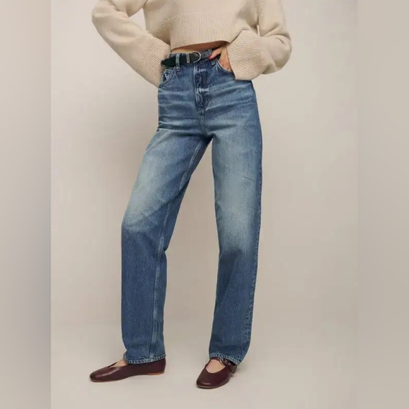 New Reformation Noa Ultra High Rise Barrel Jeans Hemlock Sz 23
